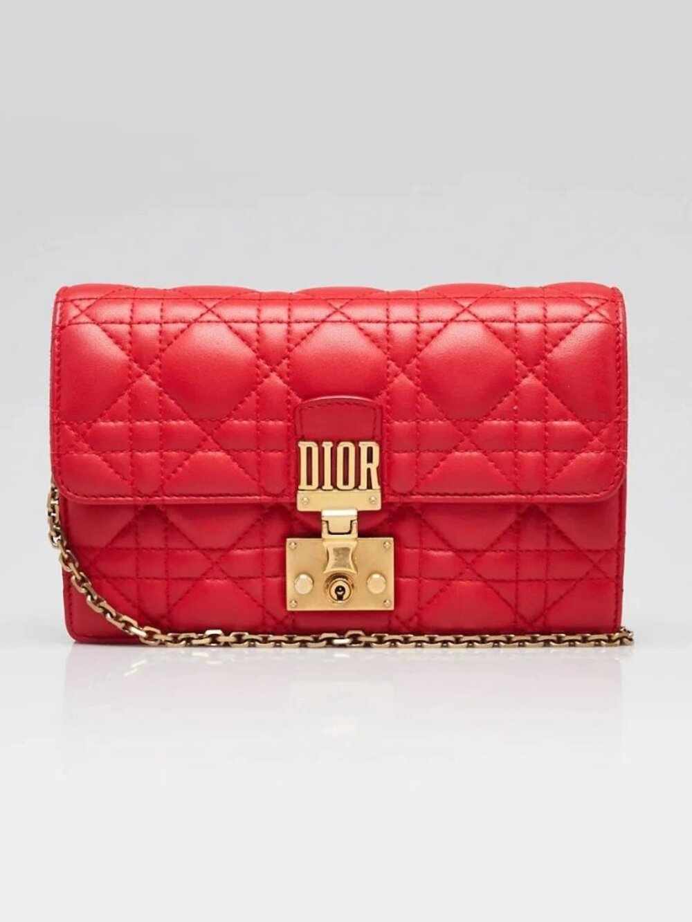 Christian Dior Red Cannage Quilted Leather DiorAddict Wallet on Chain Clutch Bag - Picture 2 of 12